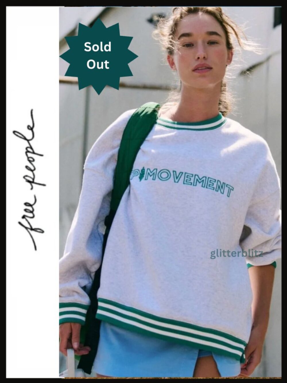 FREE PEOPLE SWEATSHIRT PULLOVER Embroidered Logo White Heather Grey NWT
